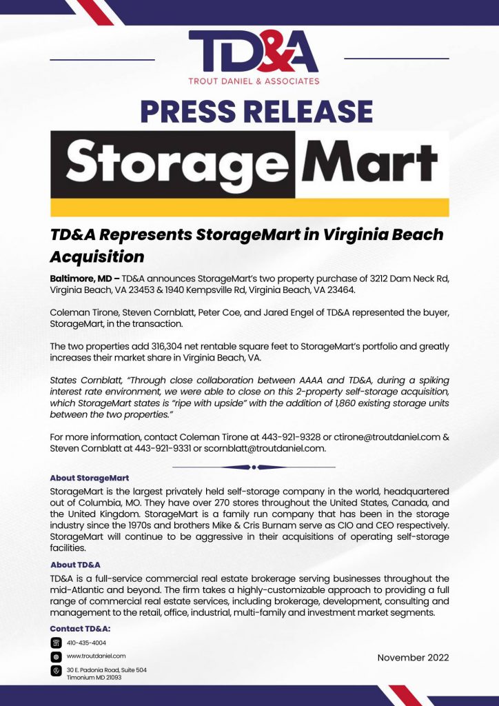 TD&A Represents StorageMart in Virginia Beach Acquisition TD&A